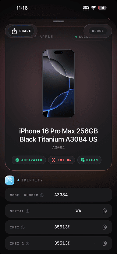 96 Check App device report